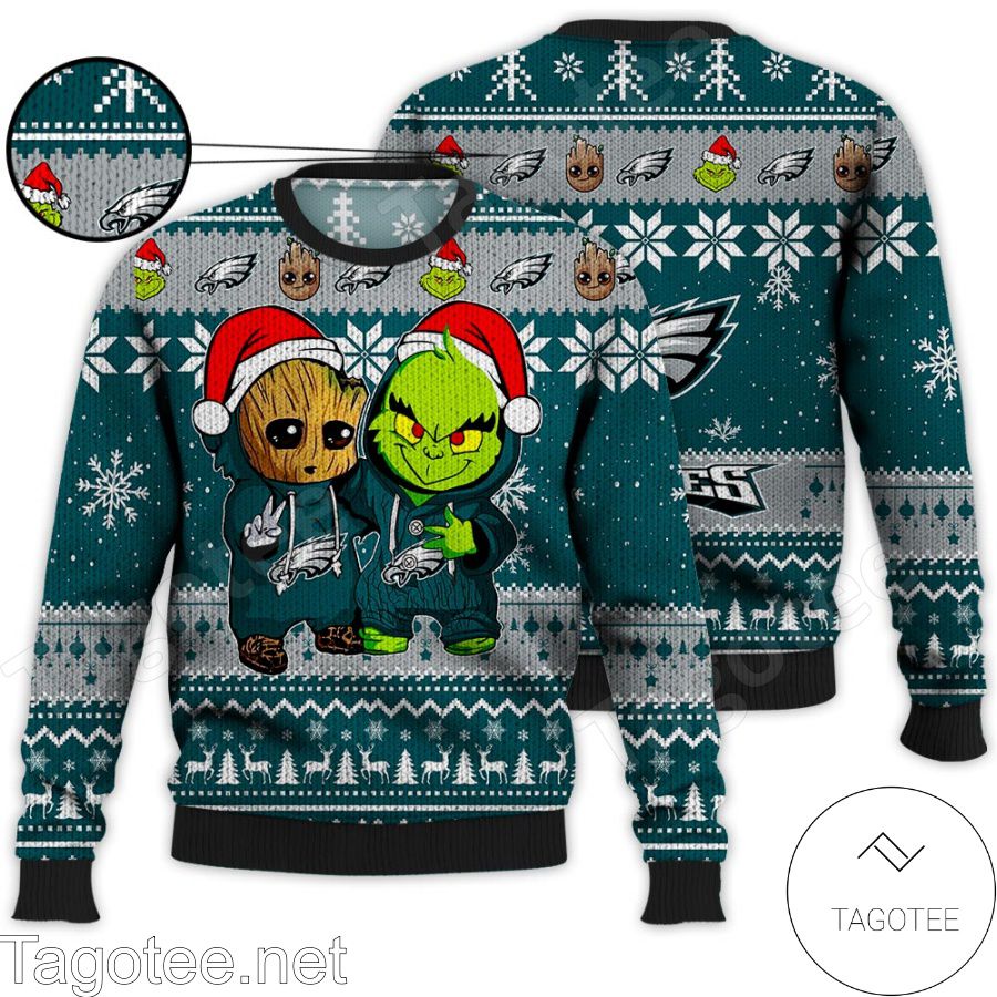 Pittsburgh Steelers Baby Groot And Grinch NFL Ugly Christmas Sweater -  Tagotee