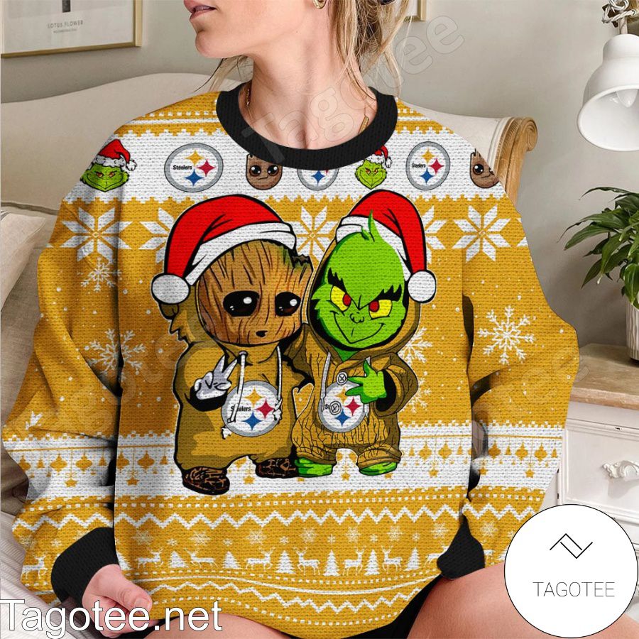 Pittsburgh Steelers Baby Groot And Grinch NFL Ugly Christmas Sweater -  Tagotee