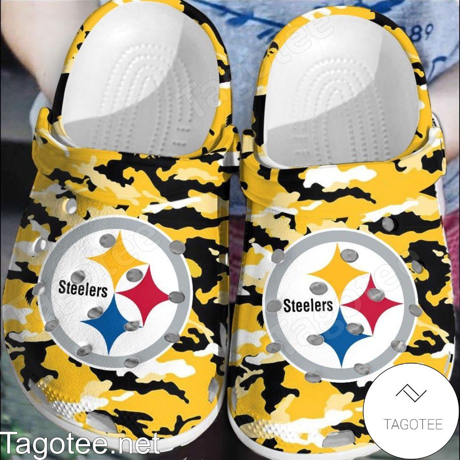 Pittsburgh Steelers Yellow Camouflage Crocs Clogs - Tagotee