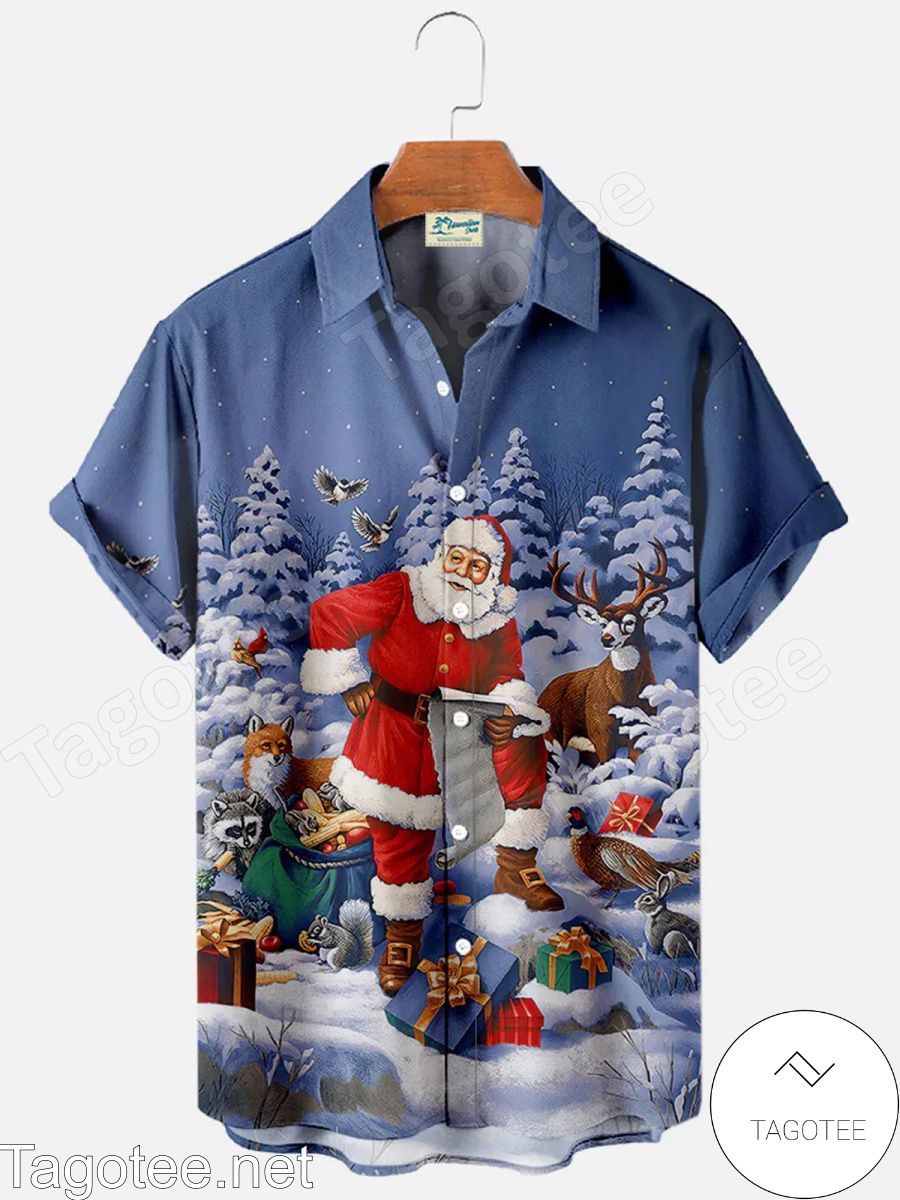 Santa Claus Snow Blue Hawaiian Shirt - Tagotee