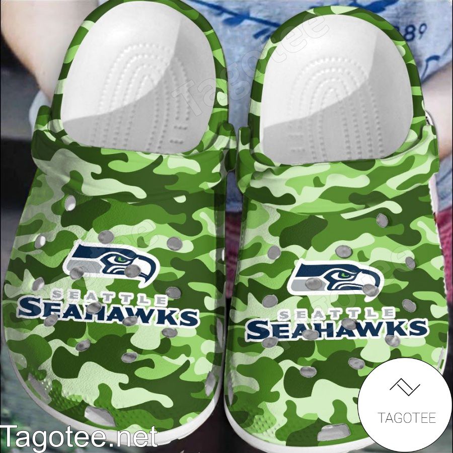 Seattle Seahawks Green Camouflage Crocs Clogs - Tagotee
