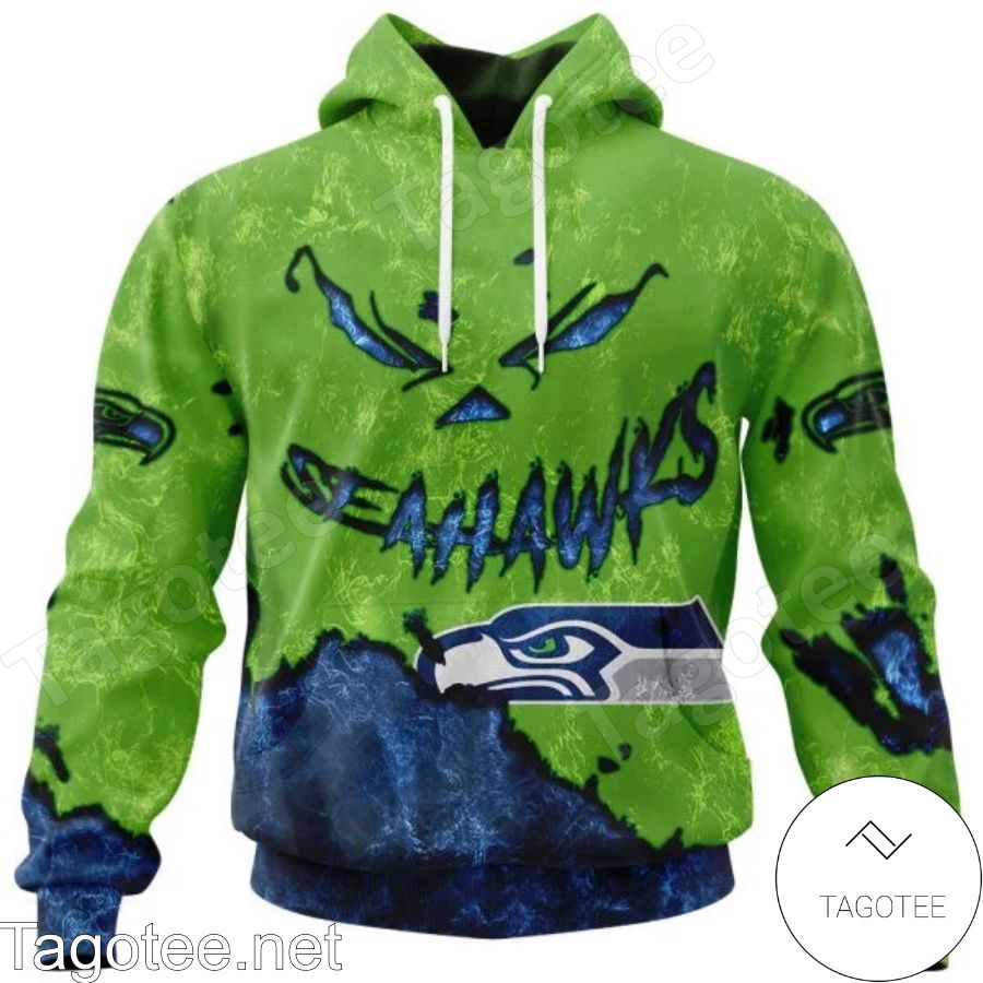 Seattle Seahawks Scary Face Halloween Jersey Hoodie, T-shirt - Tagotee