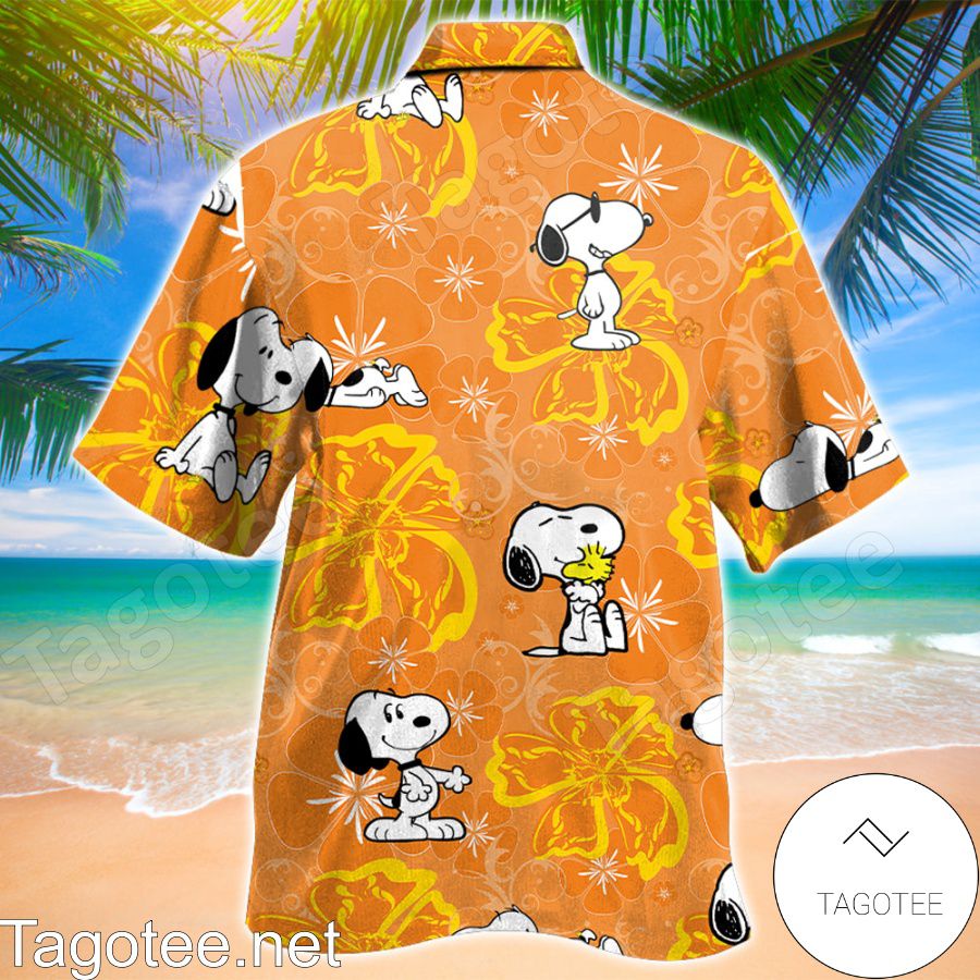 Snoopy Hibiscus Orange Hawaiian Shirt - Tagotee