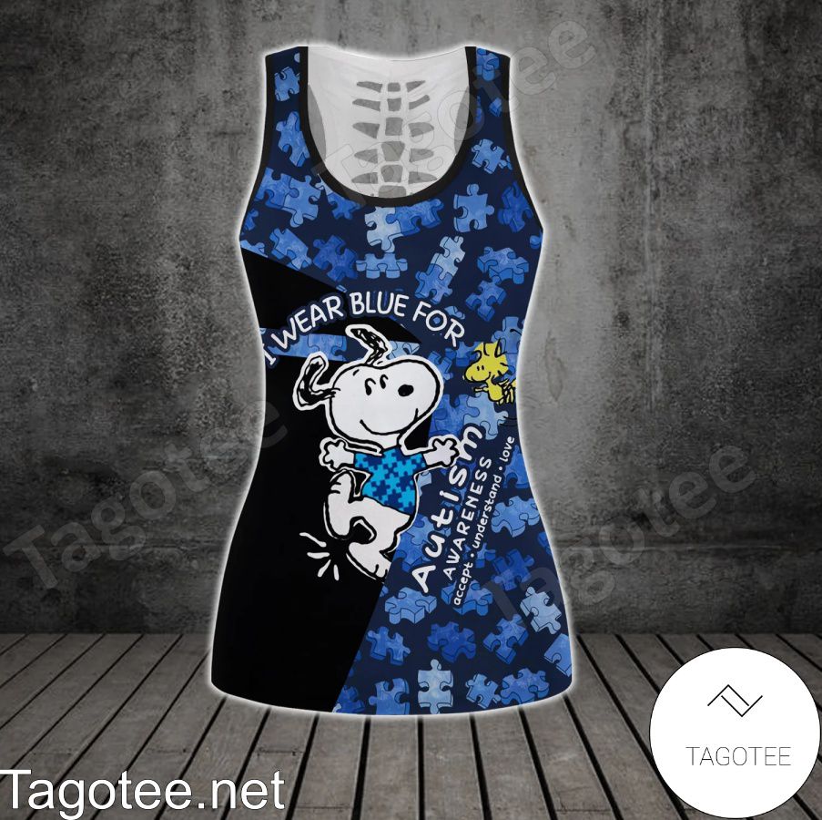 Snoopy I Wear Blue For Autism Awareness Shirt, Tank Top And Leggings e