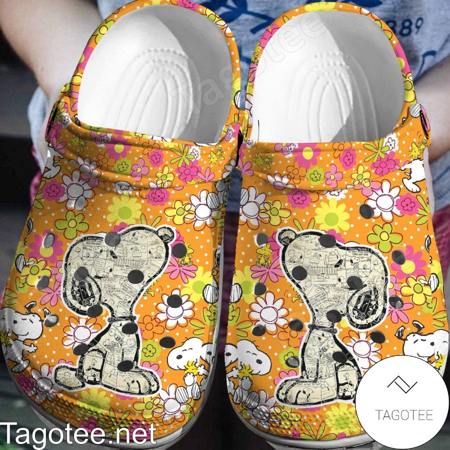 Snoopy With Flowers Crocs Clogs - Tagotee