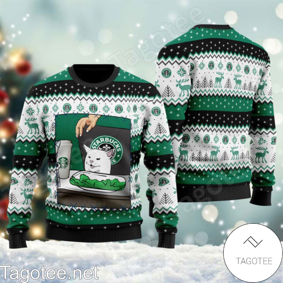 Starbucks Cat Meme Ugly Christmas Sweater Tagotee