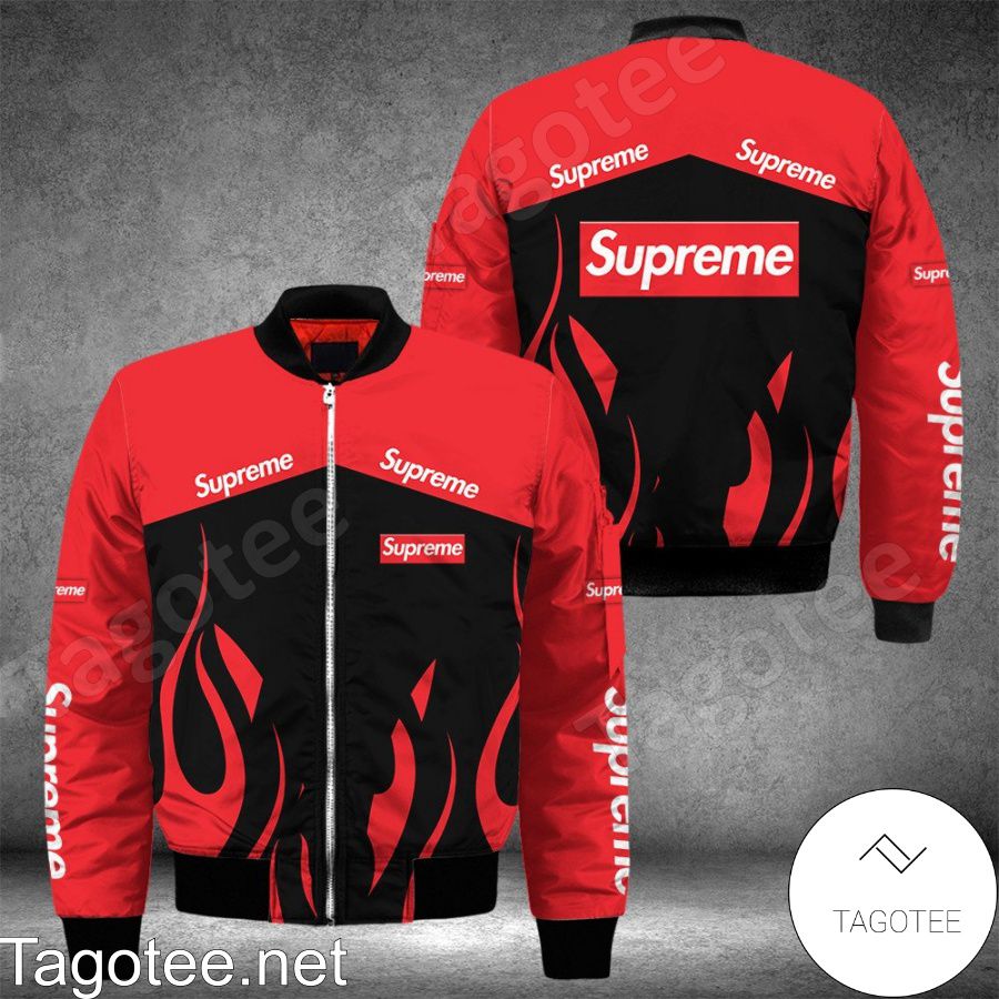Supreme Fire Pattern Black And Red Bomber Jacket