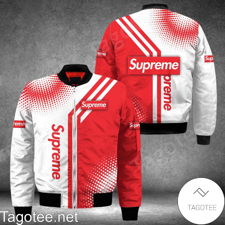 Supreme Halftone Abstract Red And White Circle Bomber Jacket
