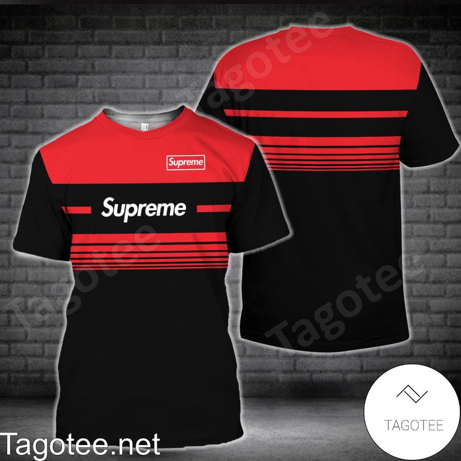 Supreme Luxury Black With Red Horizontal Stripes Shirt
