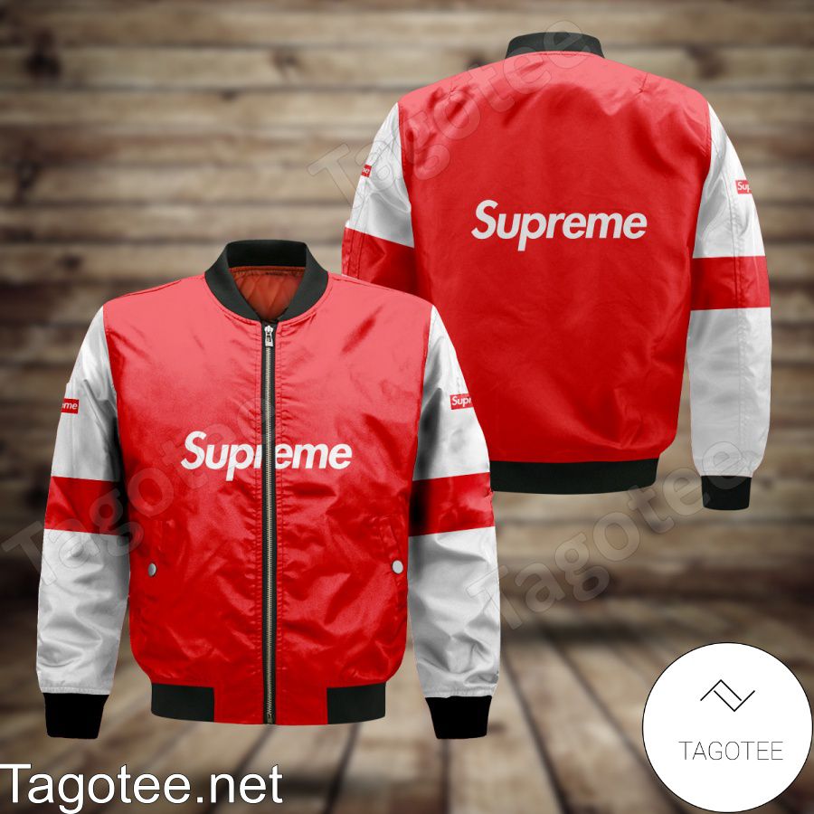 Supreme Luxury Brand Red And White Lines Bomber Jacket
