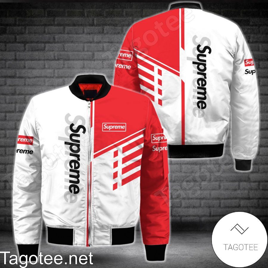 Supreme Red And White Bomber Jacket
