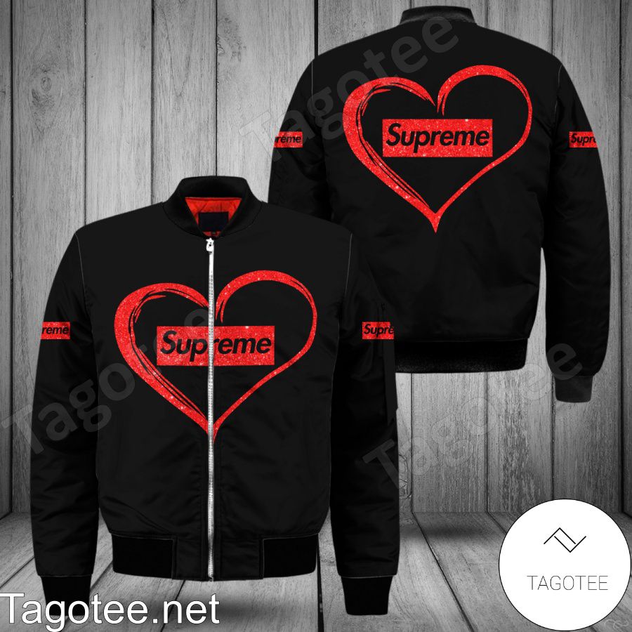 Supreme Red Heart On Black Bomber Jacket