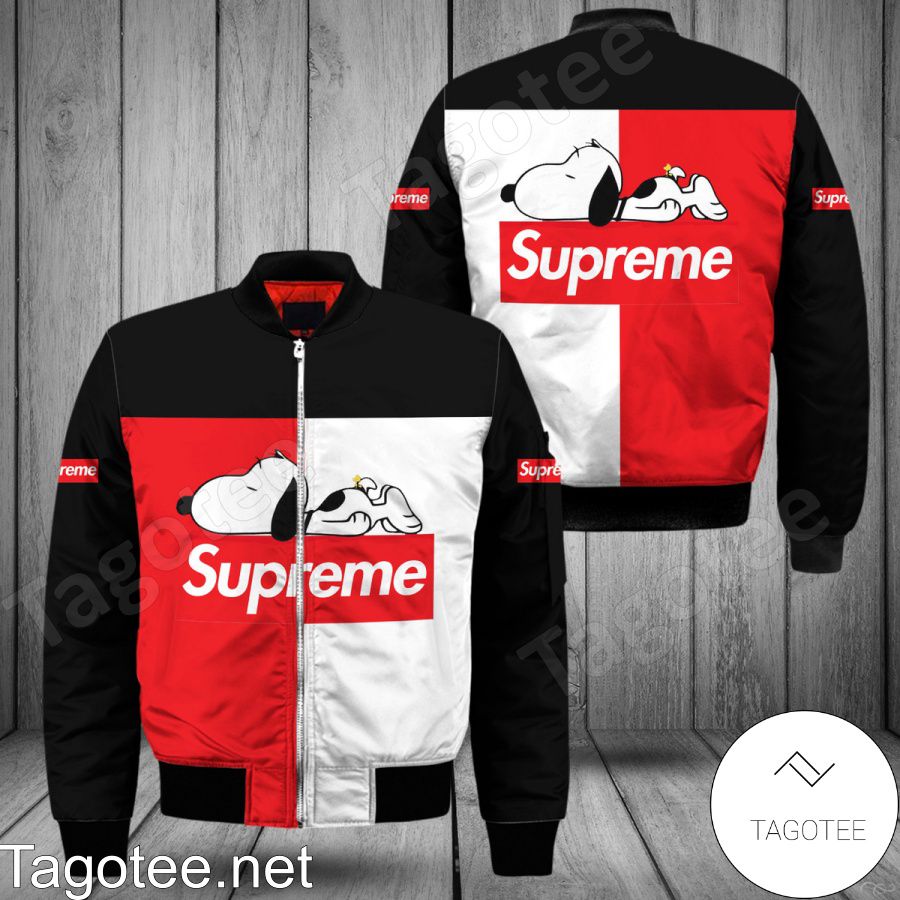 Supreme With Snoopy Black White Red Bomber Jacket
