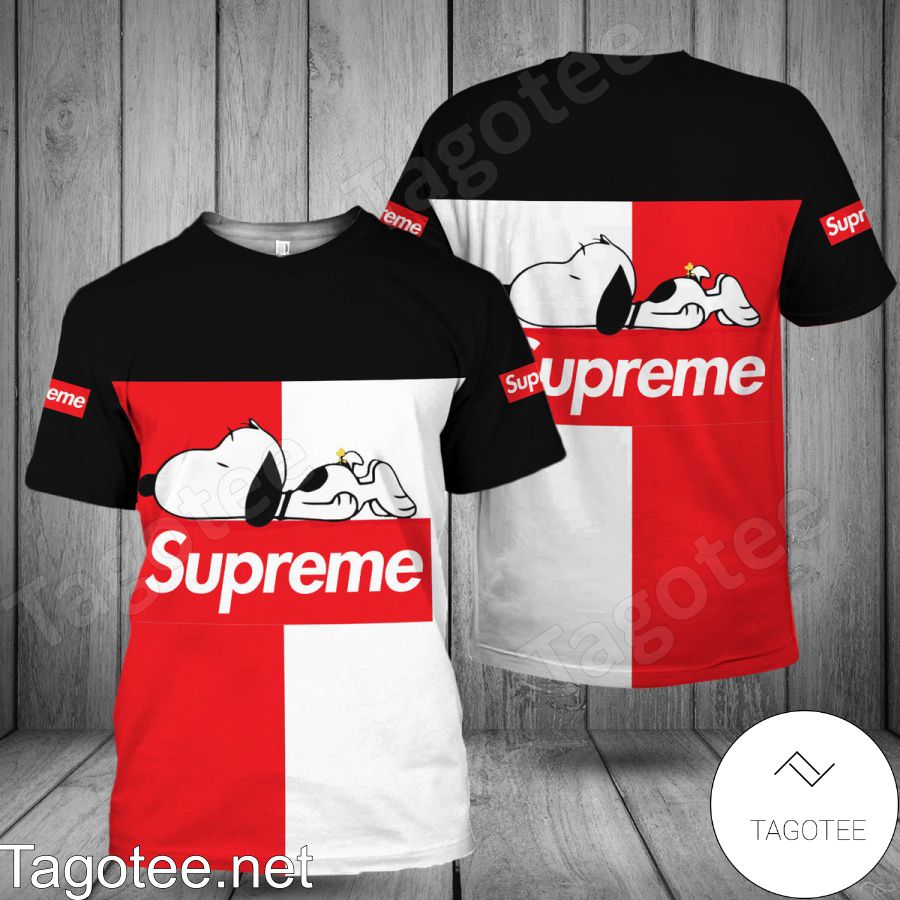 Supreme With Snoopy Black White Red Shirt