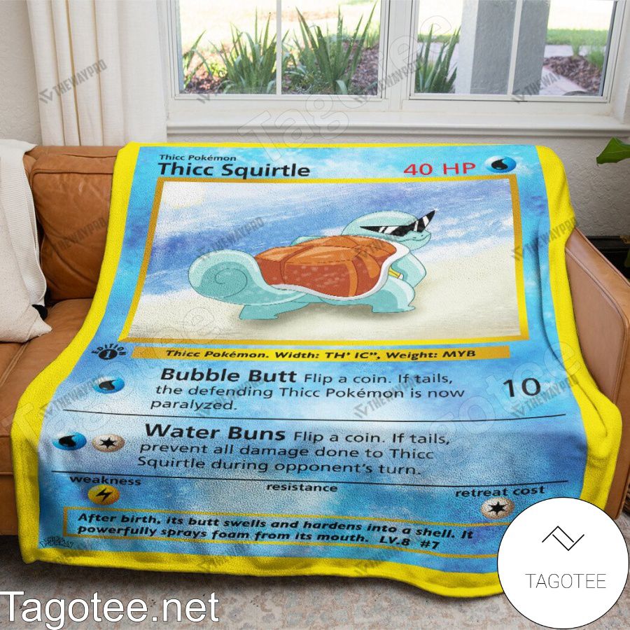 Thicc Squirtle Pokemon Card Blanket Quilt Tagotee