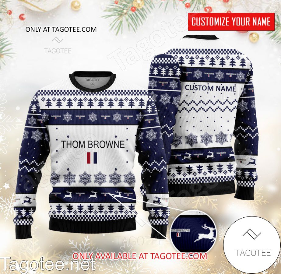 Thom Browne Logo Personalized Ugly Christmas Sweater - EmonShop