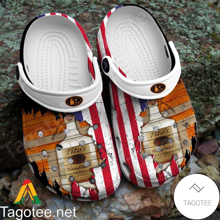 USA Flag Pattern Tito's Vodka Crocs Clogs