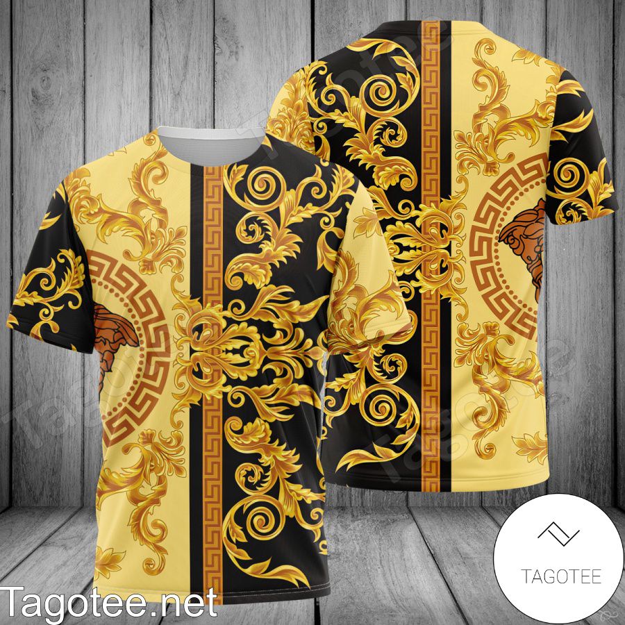 Versace Baroque Pattern Black Mix Yellow Shirt