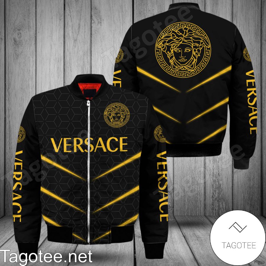 Versace Brand Name And Logo Metro Rhombus Black Bomber Jacket