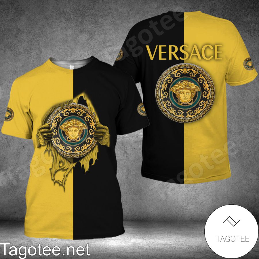 Versace Hands Ripping Half Black Half Yellow Shirt