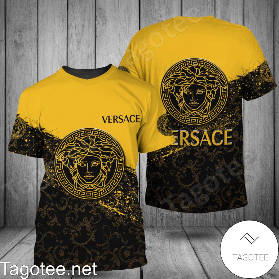 Versace Logo Center Half Black Baroque Half Yellow Shirt