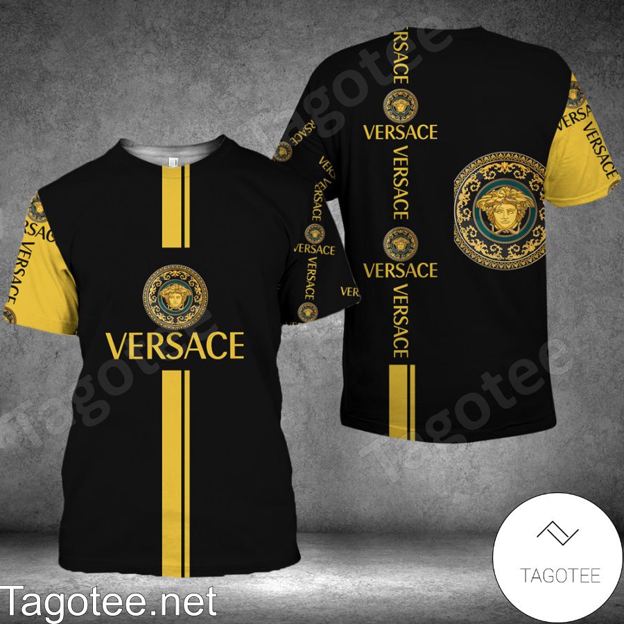 Versace Luxury Brand Name And Logo Black Mix Yellow Shirt