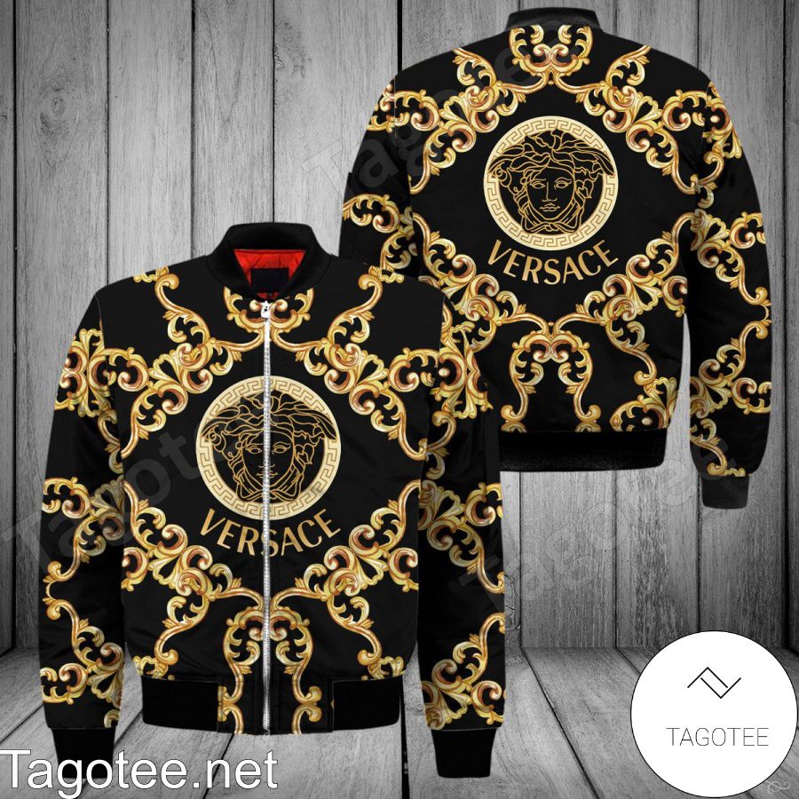 Versace Medusa Logo Baroque Black Gold Bomber Jacket
