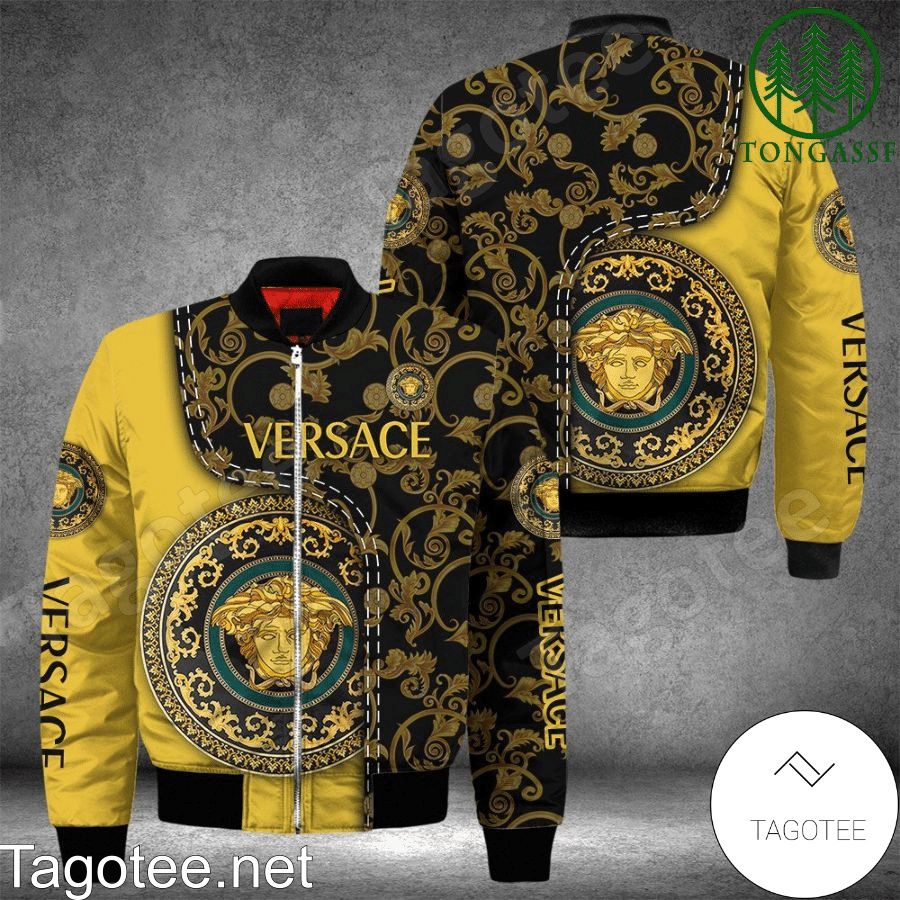 Versace Medusa Logo Baroque Pattern Black And Gold Bomber Jacket