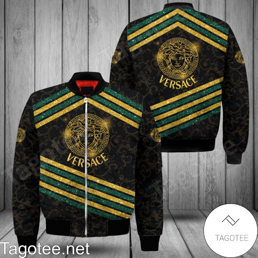 Versace Yellow And Green Glitter Stripes Bomber Jacket