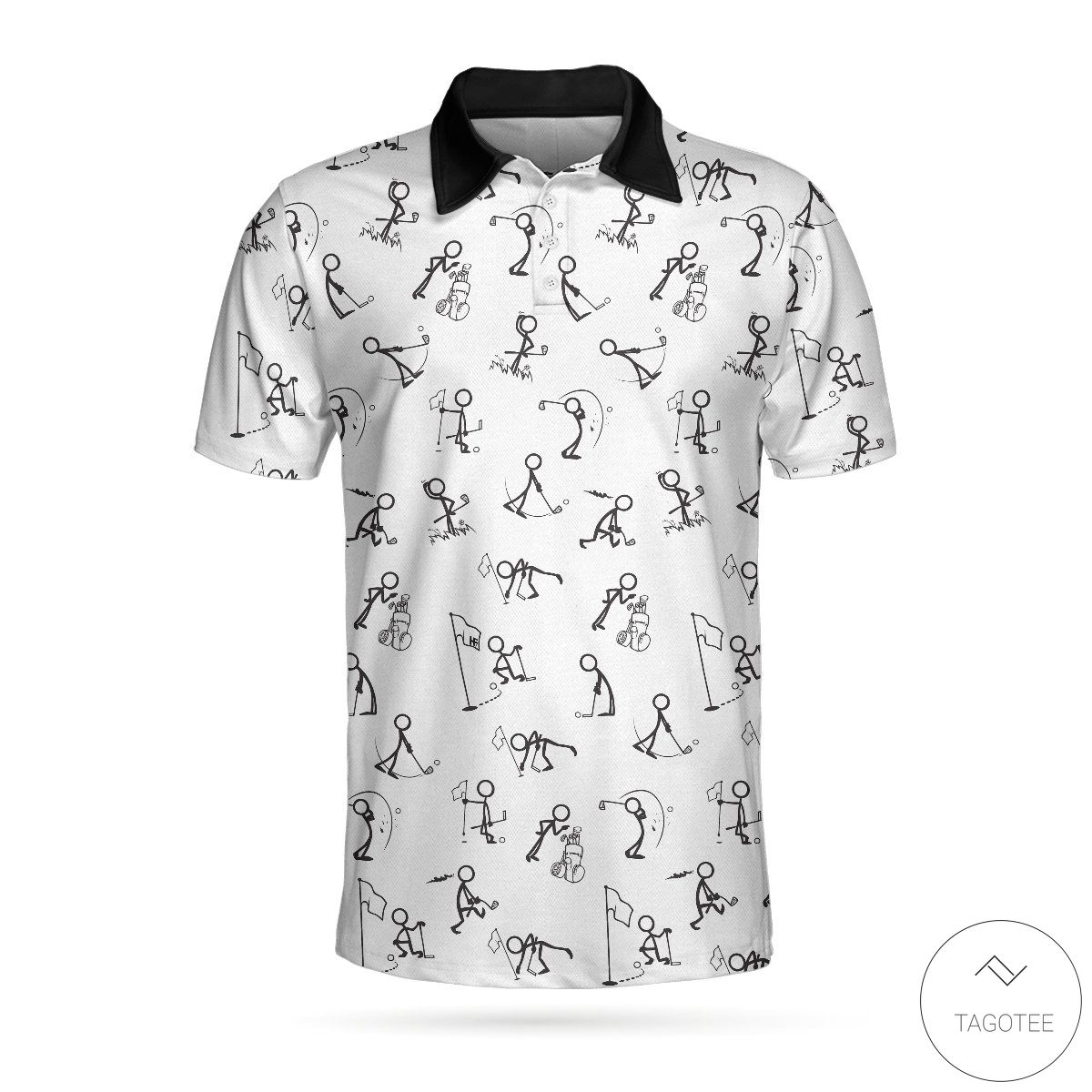 White Stick Figures Playing Golf Pattern Polo Shirt - Tagotee