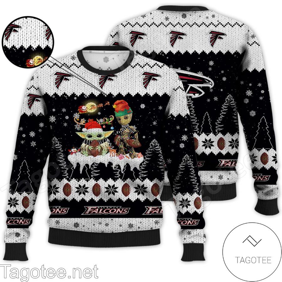 Atlanta Falcons NFL Baby Yoda And Baby Groot Ugly Christmas Sweater