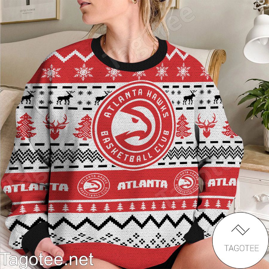 Atlanta Hawks NBA Basketball Knit Pattern Ugly Christmas Sweater