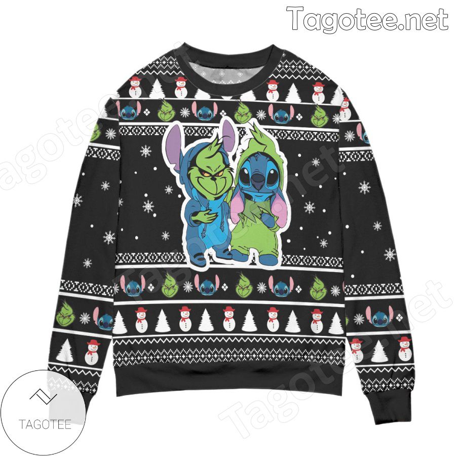 Baby Grinch And Stitch Snowman Pattern Claus Holiday Ugly Christmas Sweater