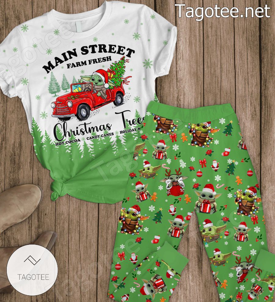Baby Yoda Main Street Christmas Tree Pajamas Set