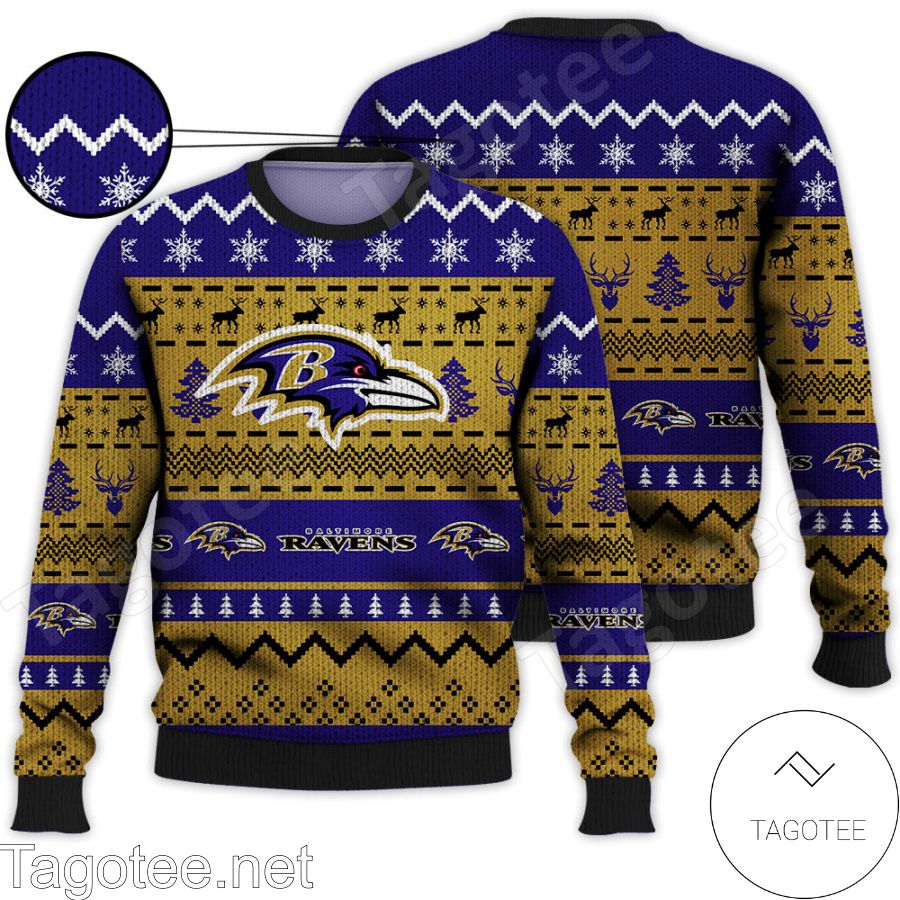 Baltimore Ravens NFL Football Knit Pattern Ugly Christmas Sweater - Tagotee