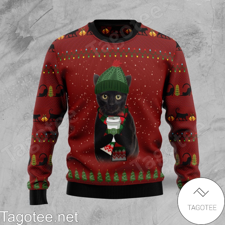 Black Cat Coffee Xmas Ugly Christmas Sweater