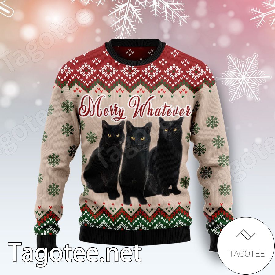 Black Cat Vintage Flower Xmas Ugly Christmas Sweater - Tagotee