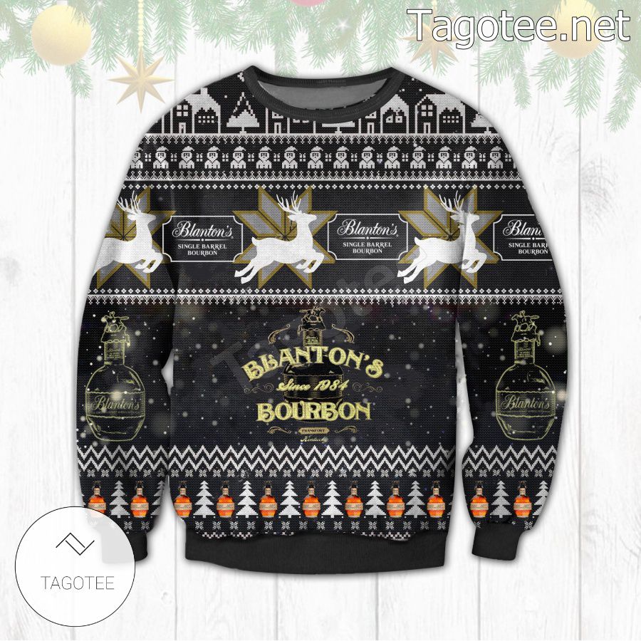 Blanton's Original Single Barrel Bourbon Whiskey Holiday Ugly Christmas Sweater