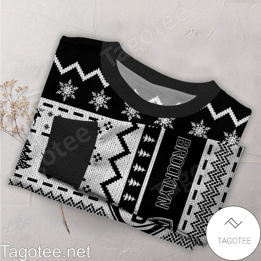 Team Logo Snowflake Pattern Brooklyn Nets Ugly Christmas Sweater For Fans