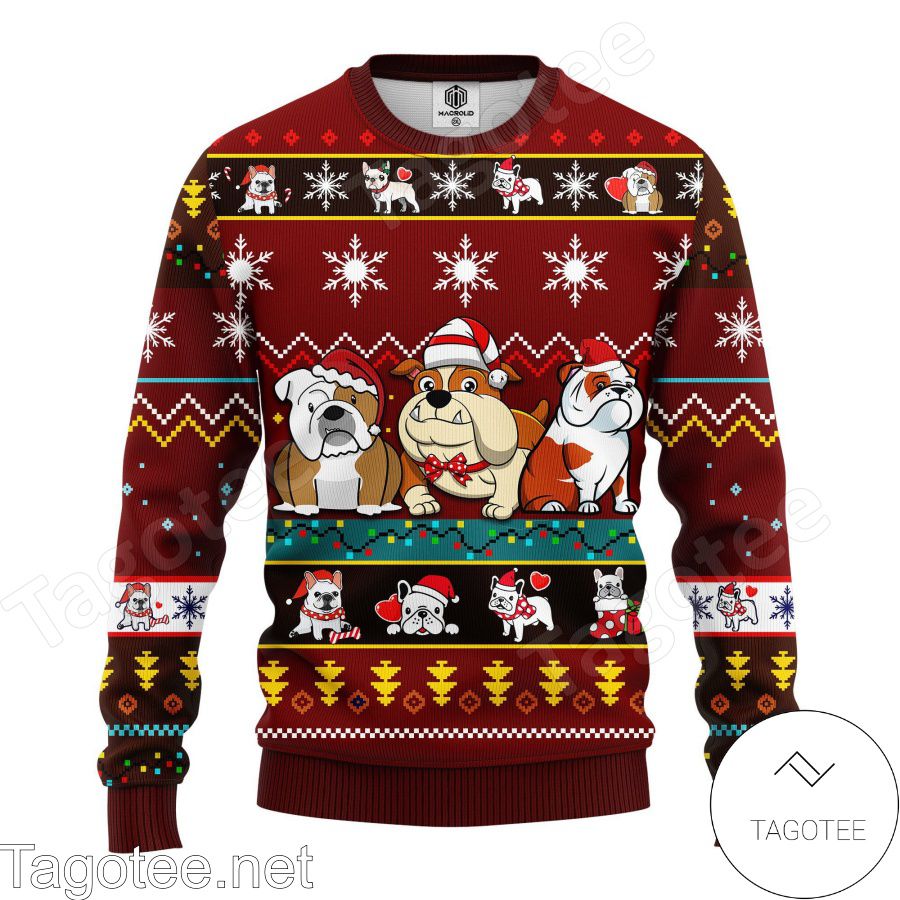 Bull Dog Cartoon Noel Holiday Ugly Christmas Sweater