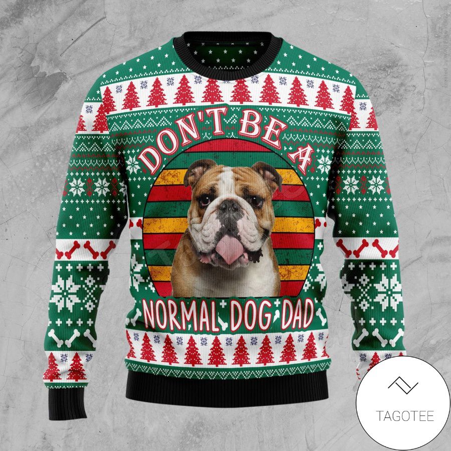 Bulldog Dog Dad Xmas Ugly Christmas Sweater - Tagotee