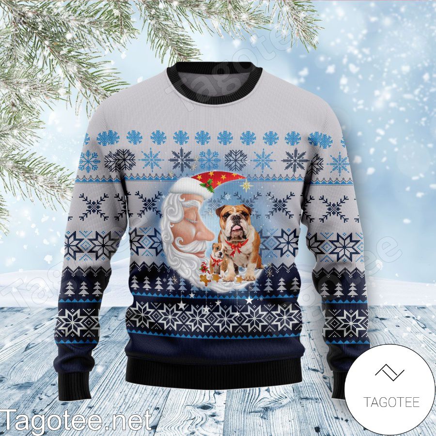 Bulldog Love Santa Moon Holiday Ugly Christmas Sweater - Tagotee