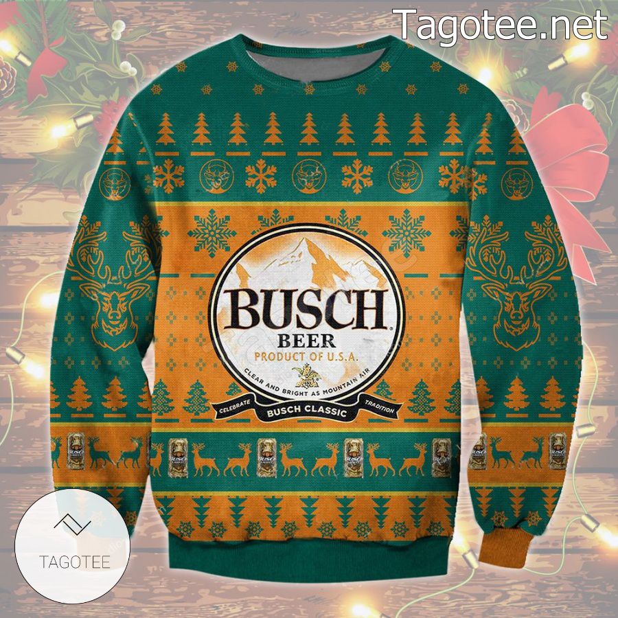 Busch Beer Product Of U.S.A Holiday Ugly Christmas Sweater