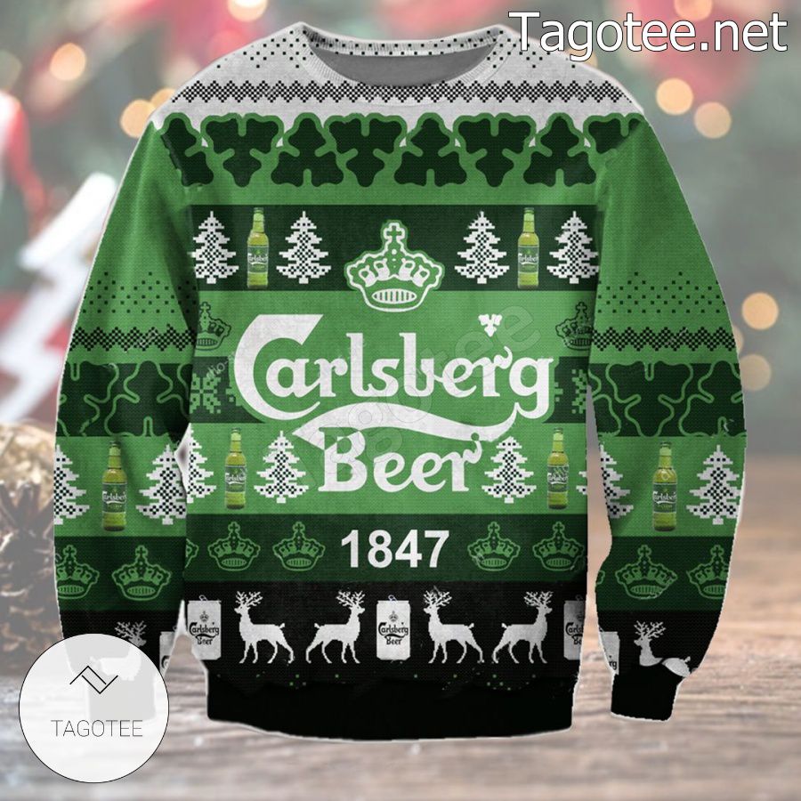 Carlsberg Beer 1847 Green Holiday Ugly Christmas Sweater