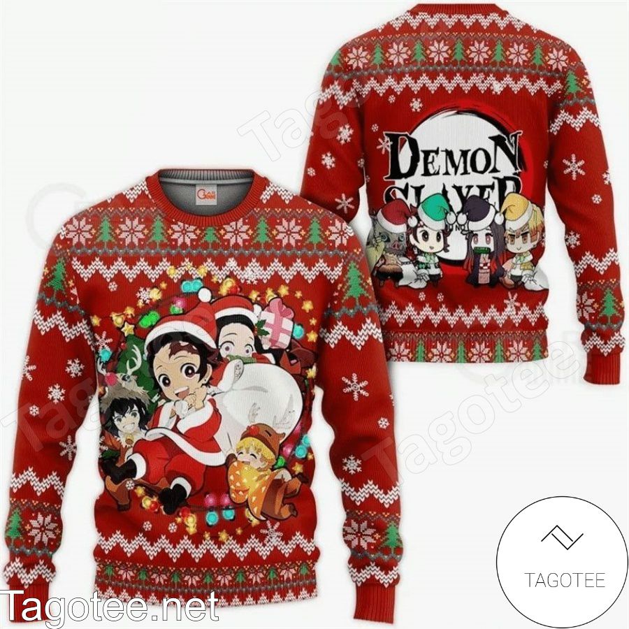 Chibi Demon Slayer Kimetsu No Yaiba Manga Anime Xmas Ugly Christmas Sweater