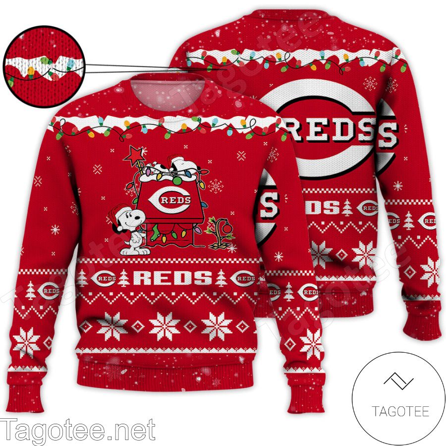 Cincinnati Reds Snoopy MLB Ugly Christmas Sweater - Tagotee