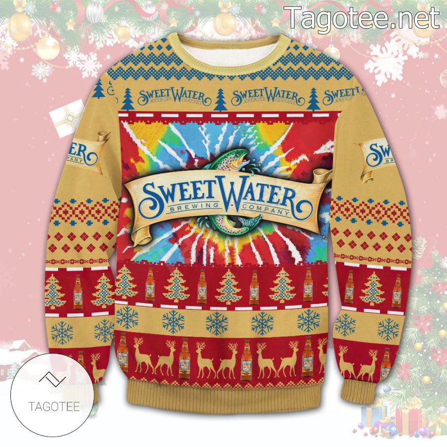 Colorful SweetWater Brewing Company Fish Logo Holiday Ugly Christmas Sweater