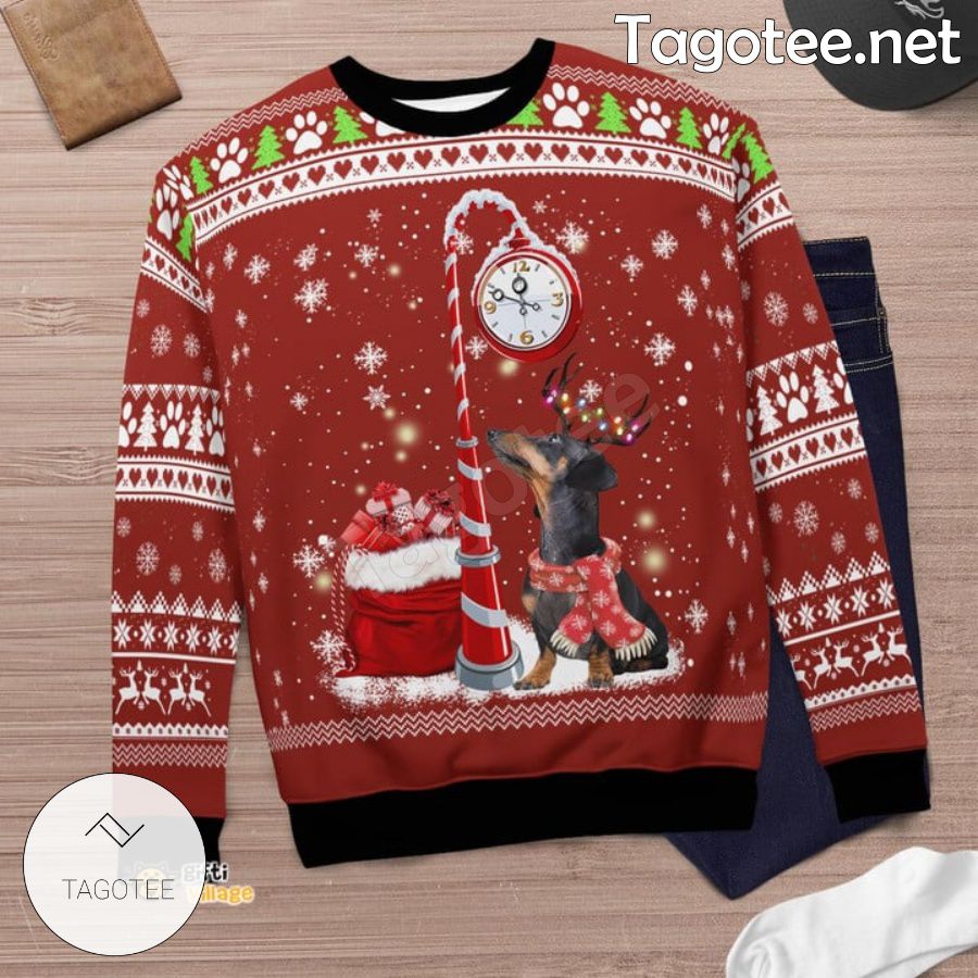 Dachshund Clock Ugly Christmas Sweater y