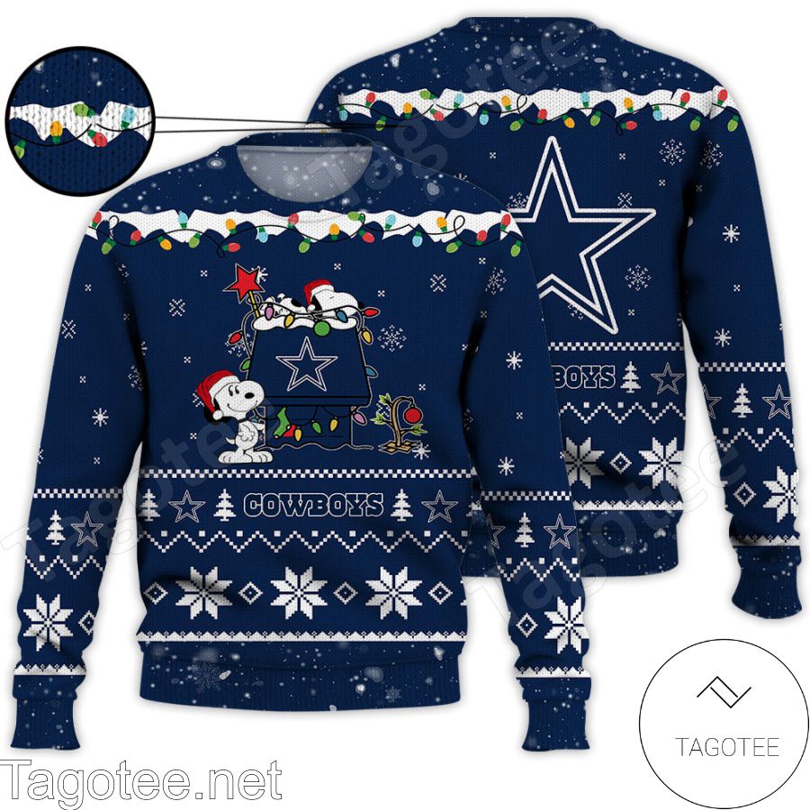 Dallas Cowboys Snoopy Custom Name And Number Ugly Christmas Sweater