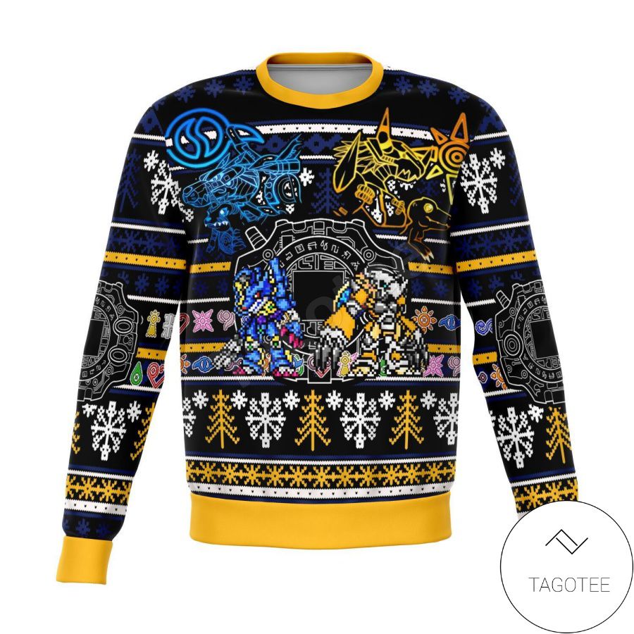 Digimon Pixel Premium Manga Anime Xmas Ugly Christmas Sweater